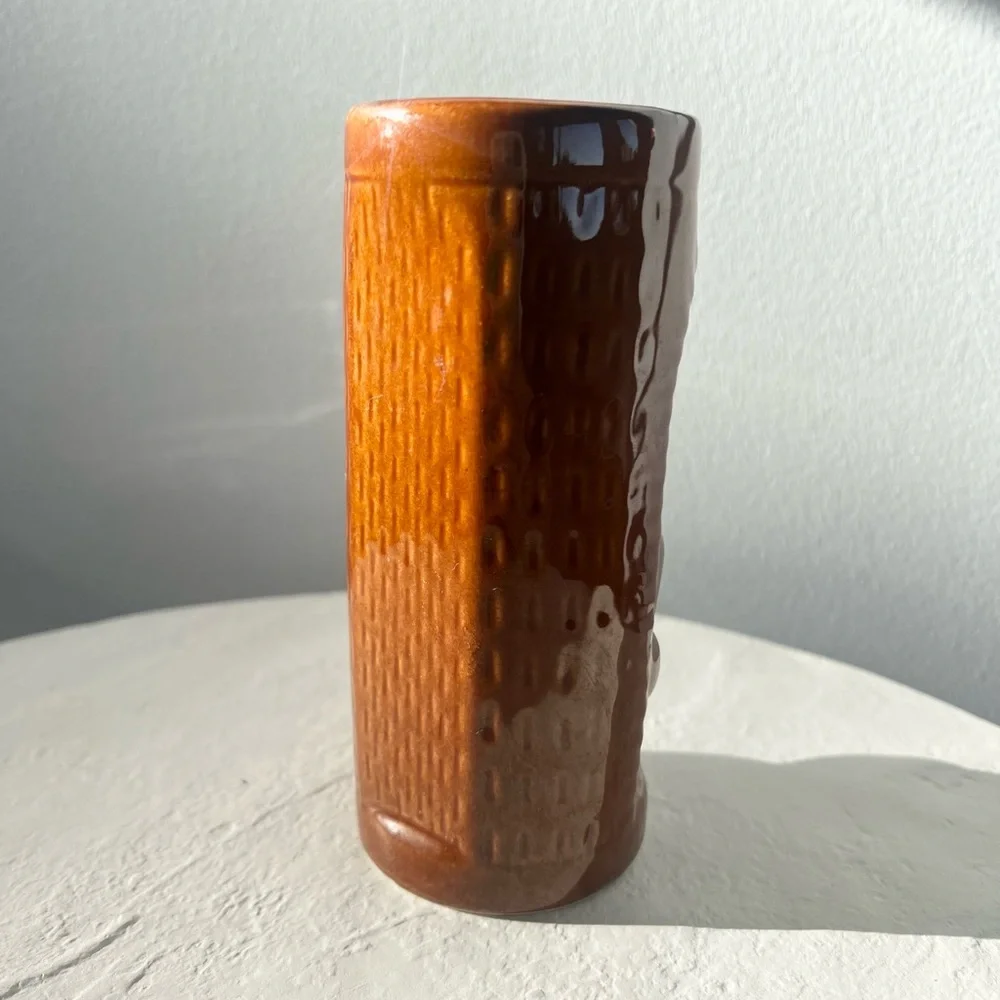 VINTAGE BROWN TROPICAL TIKI VIBES MUG GLASS CERAMIC BARWARE TUMBLER‎